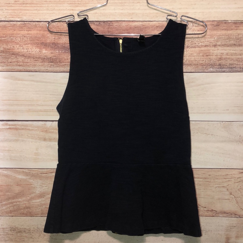 J Crew Sleeveless Zipper Back Ruffle Bottom Top
